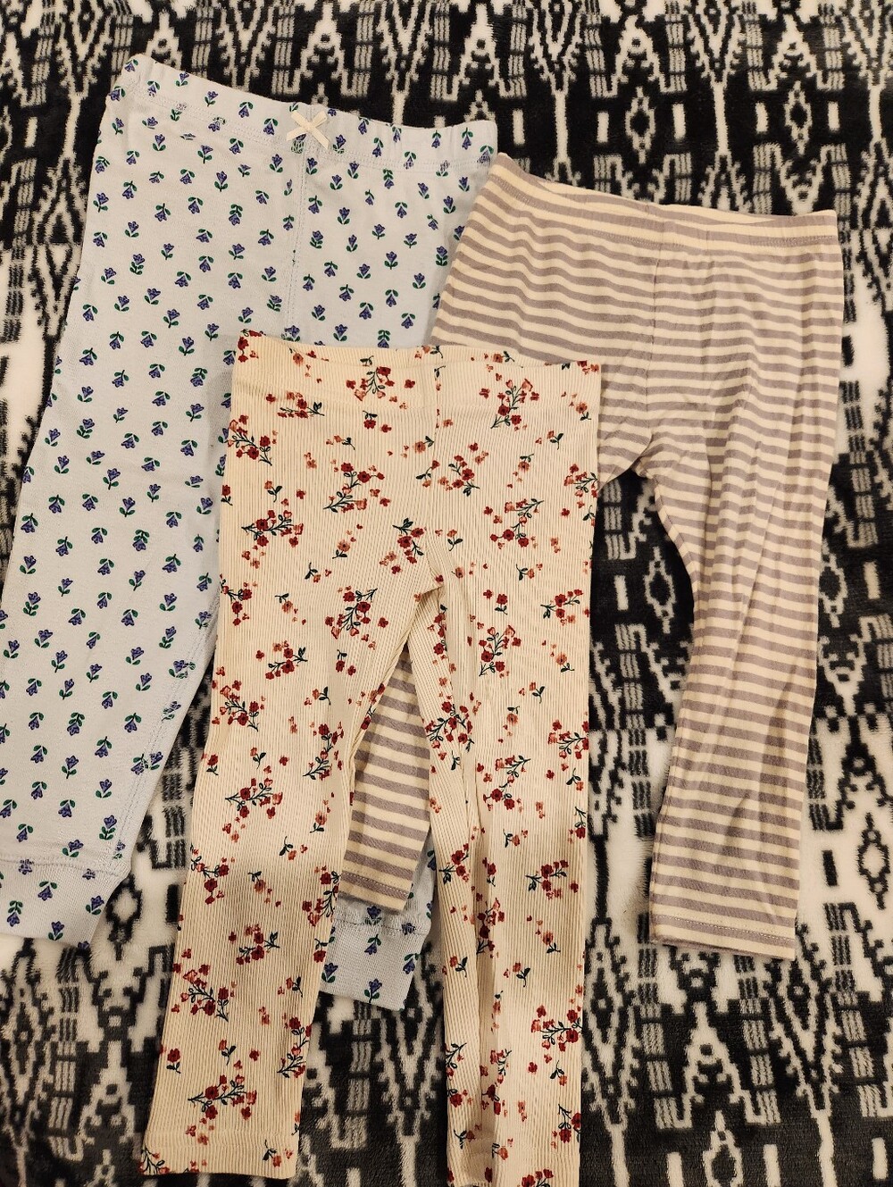 Kids Floral & Stripe Cotton Leggings, Size 18M-2T